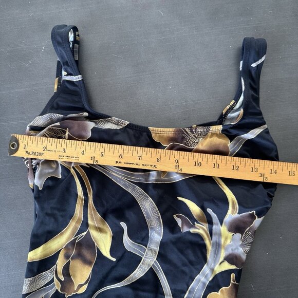 Gottex Swim Retro Swimwear One Piece Swimsuit Bathing Suit Black‎ Gold Floral 10 - Picture 6 of 7